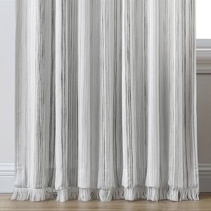 Threshold Gray Striped Tasseled Light Filtering Color Panel 52”x84” Rod Pocket